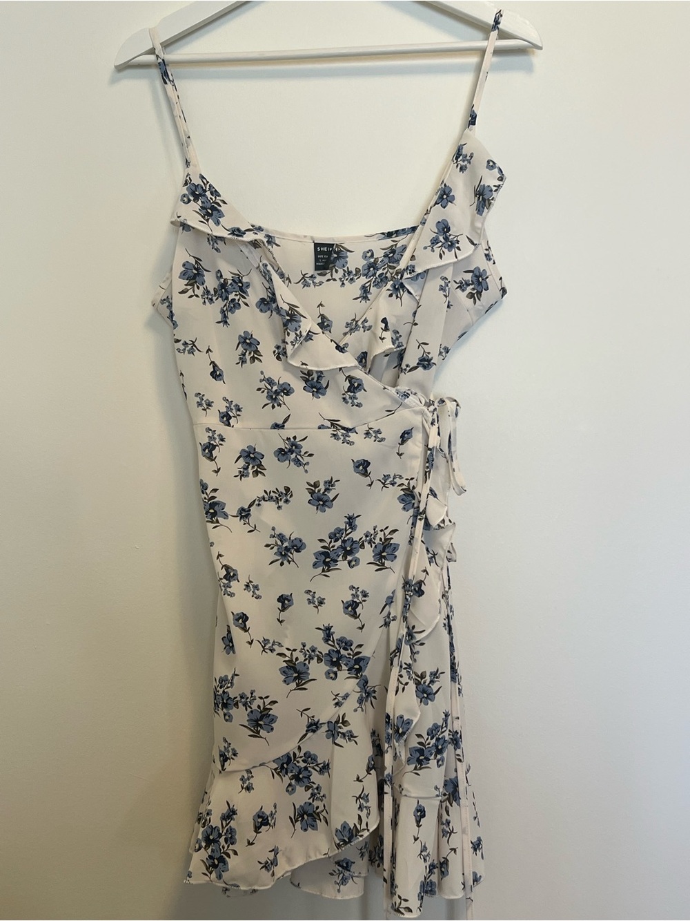 Cream Blue Floral Mini Wrap Dress | Casual Summer Wrap Dress